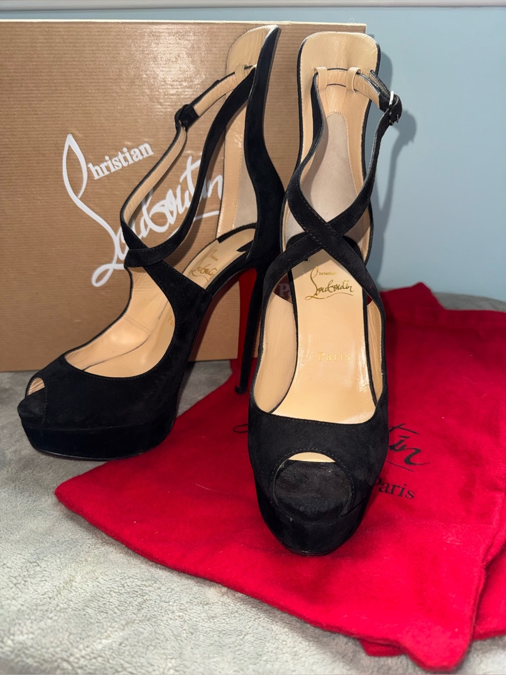 Christian Louboutin Marlenalta Black Suede 150 Peep-Toe Platform Pumps EU 37
